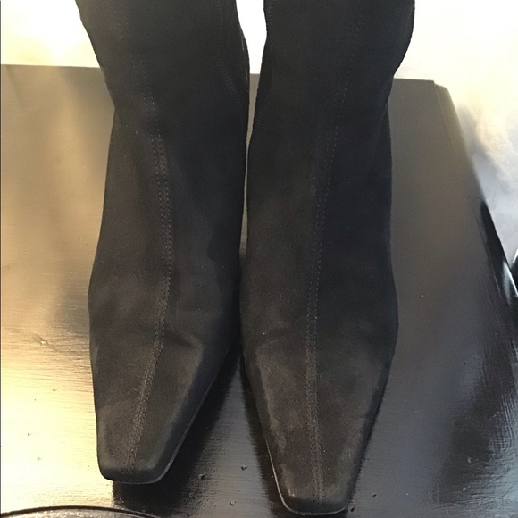 Womens Vintage Suede Laser cut Heeled Dress Boots - Picture 2 of 11